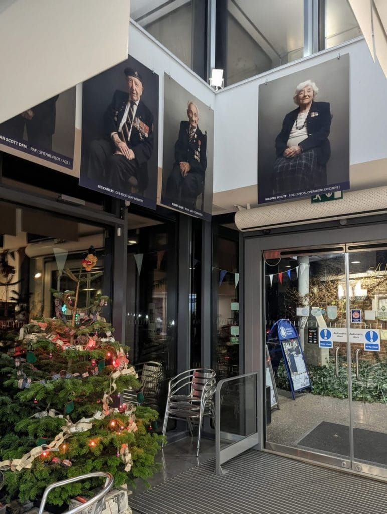 Outdoor view of a covered shopping arcade entrance